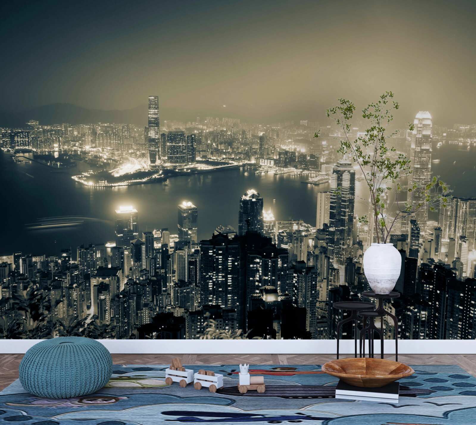 Фотошпалери панорамний нічний вид на гонконг