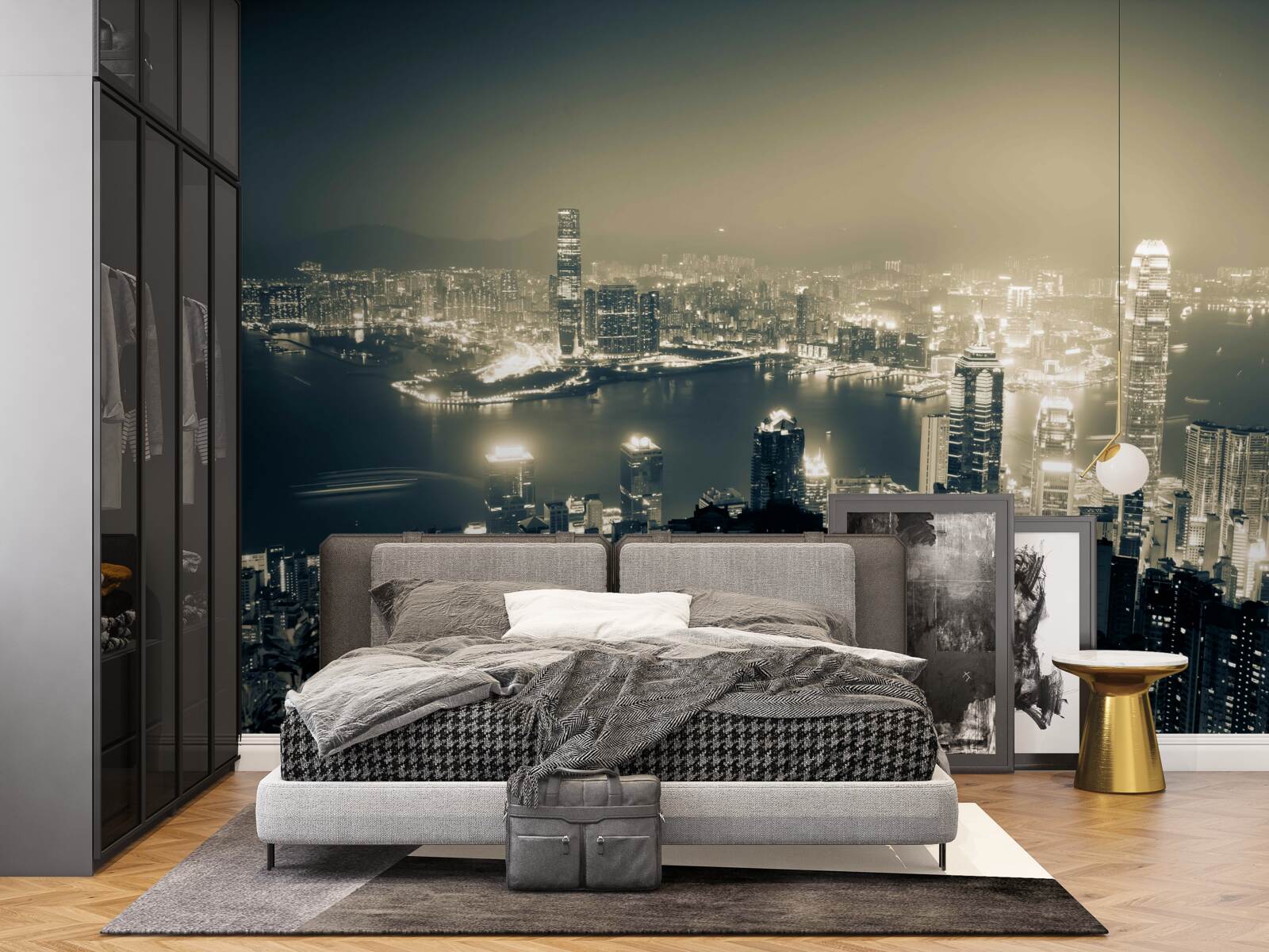 Фотошпалери панорамний нічний вид на гонконг