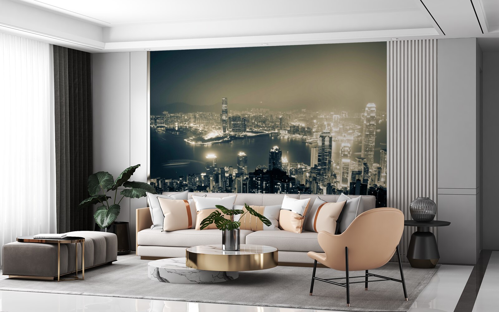 Фотошпалери панорамний нічний вид на гонконг