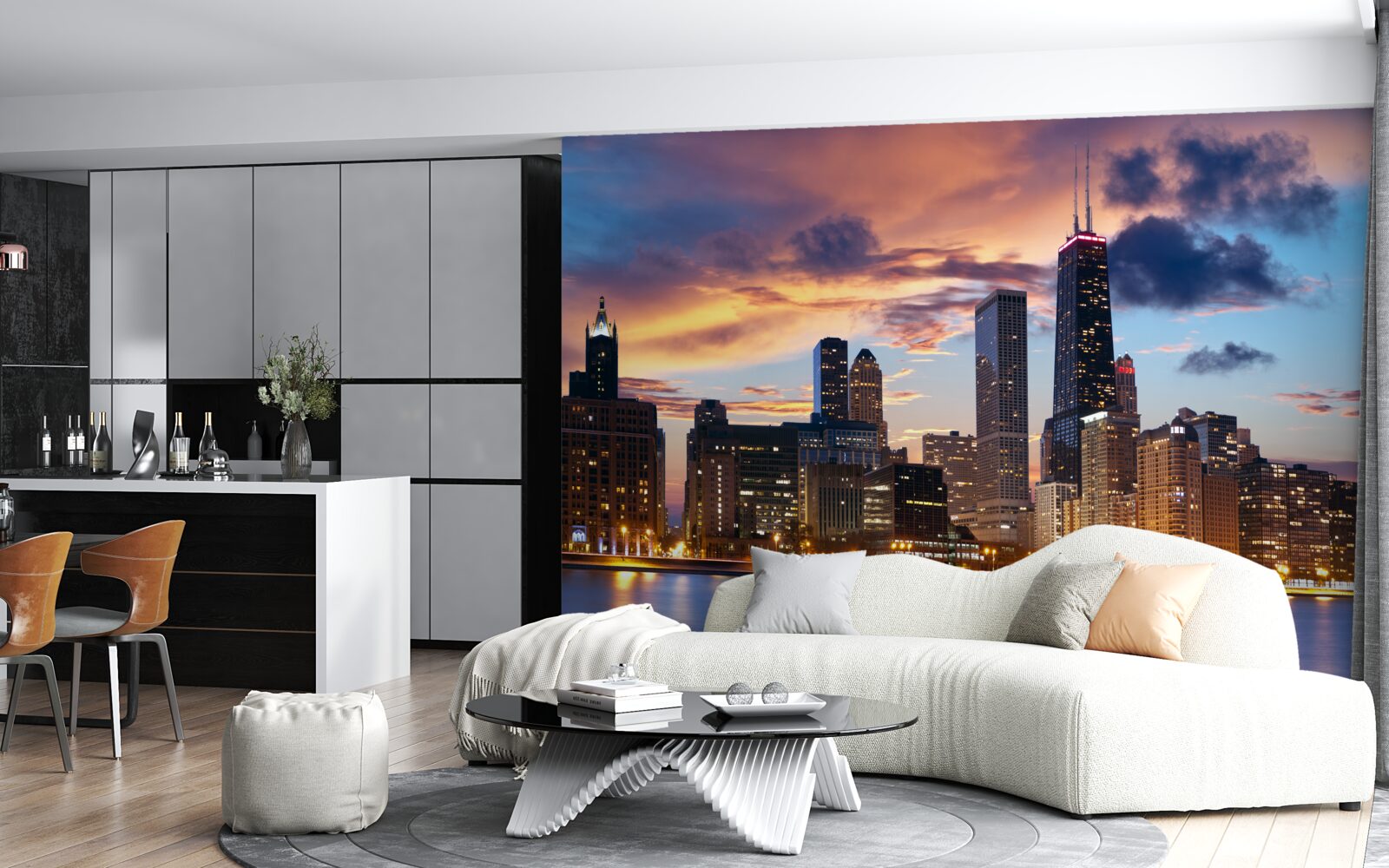 Фотошпалери сонце сідає над чикаго, штат іллінойс