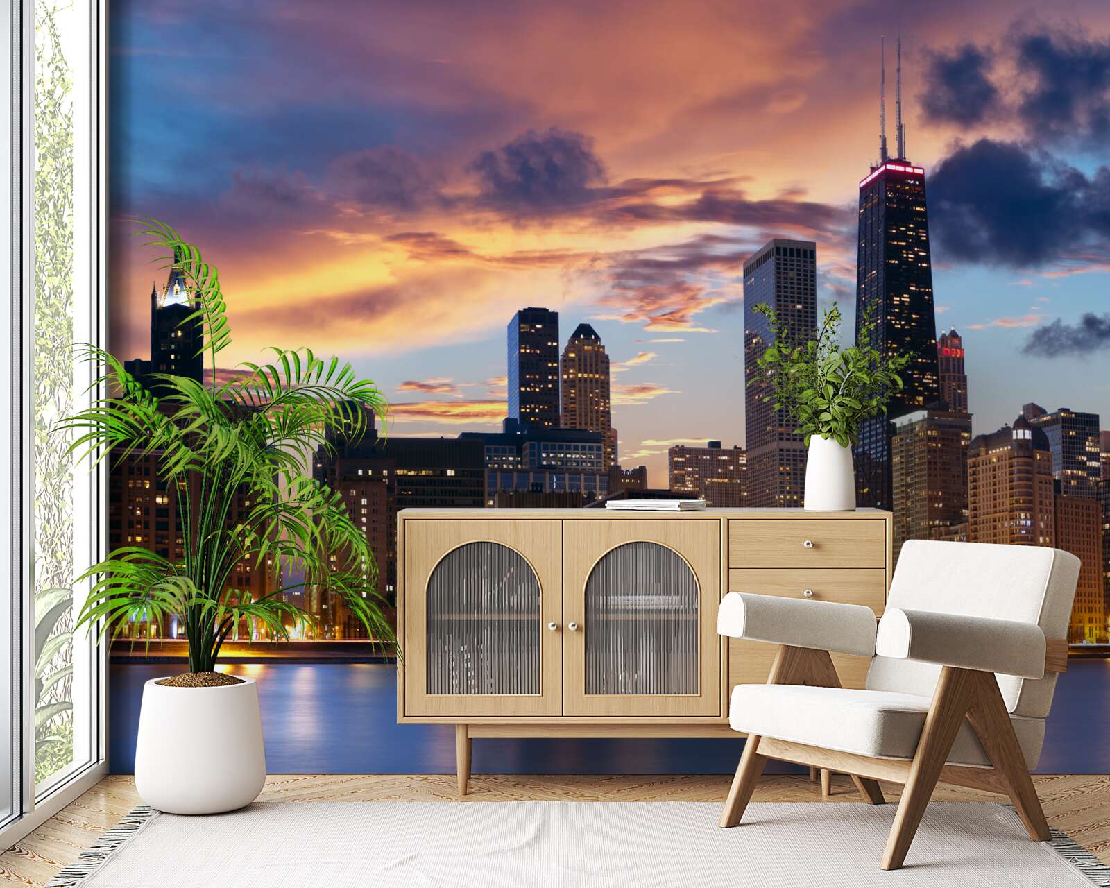 Фотошпалери сонце сідає над чикаго, штат іллінойс