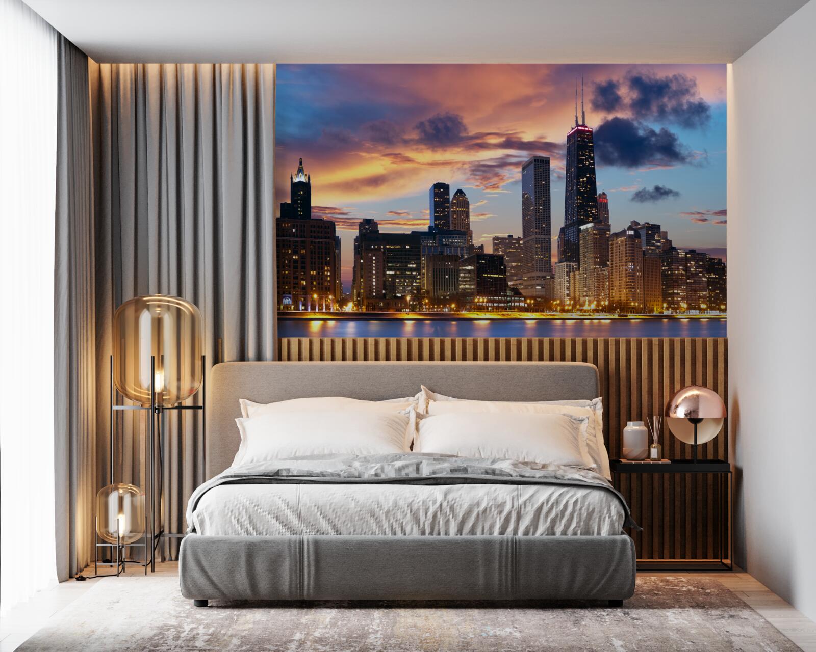 Фотошпалери сонце сідає над чикаго, штат іллінойс