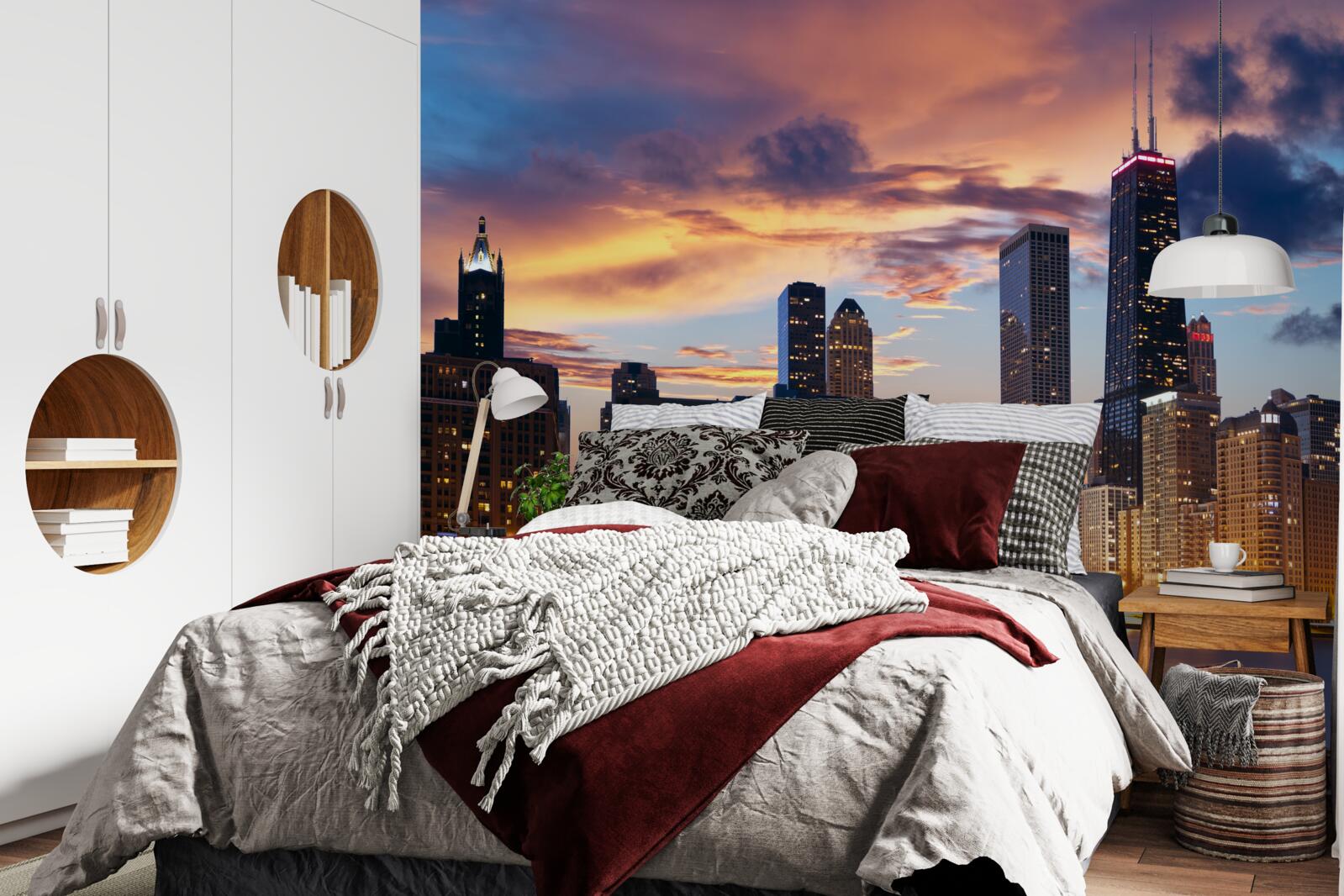 Фотошпалери сонце сідає над чикаго, штат іллінойс