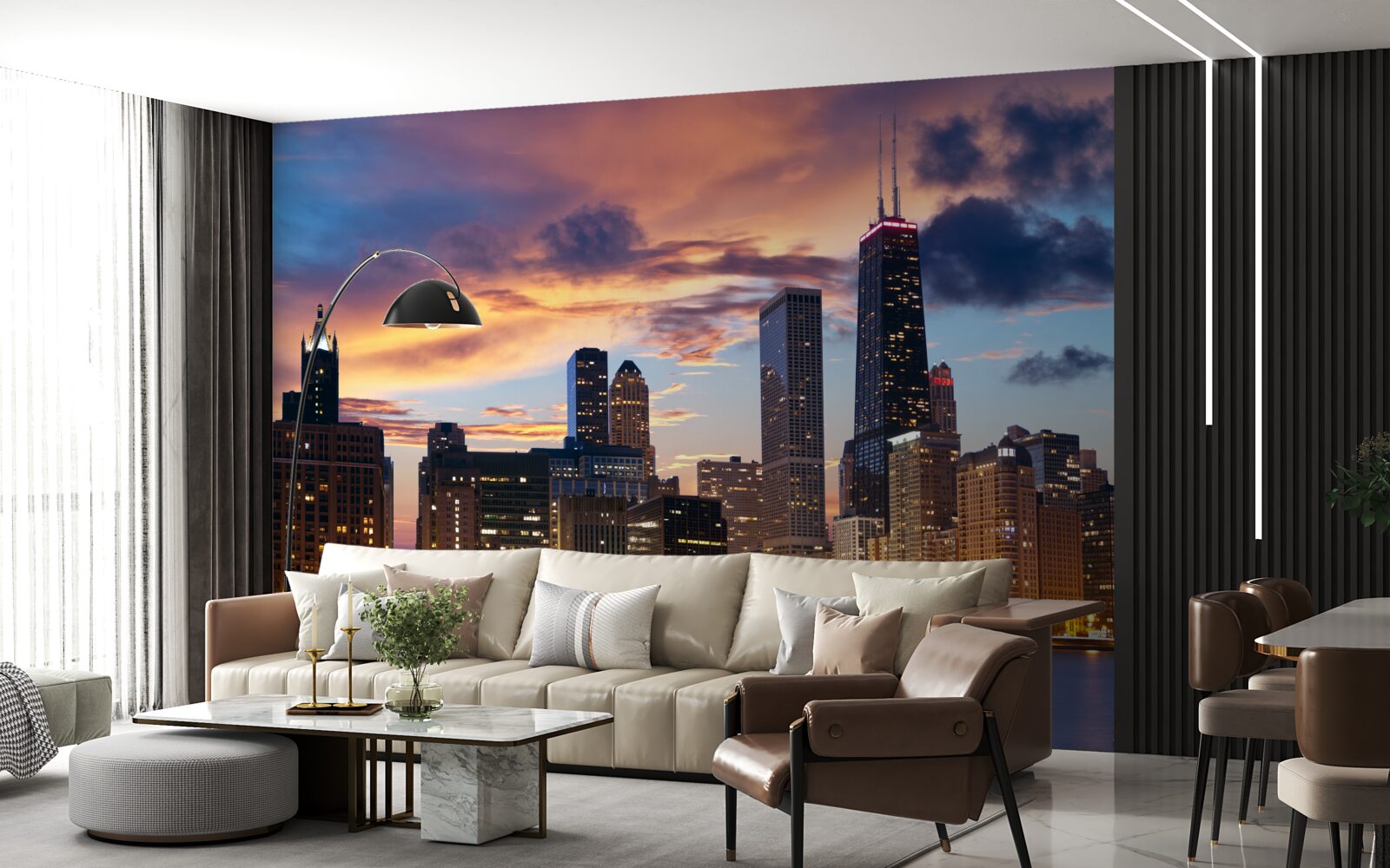 Фотошпалери сонце сідає над чикаго, штат іллінойс