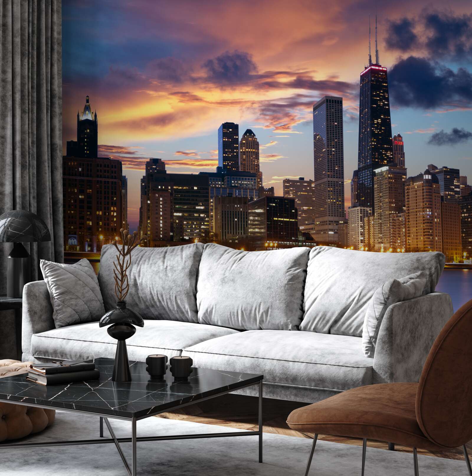 Фотошпалери сонце сідає над чикаго, штат іллінойс