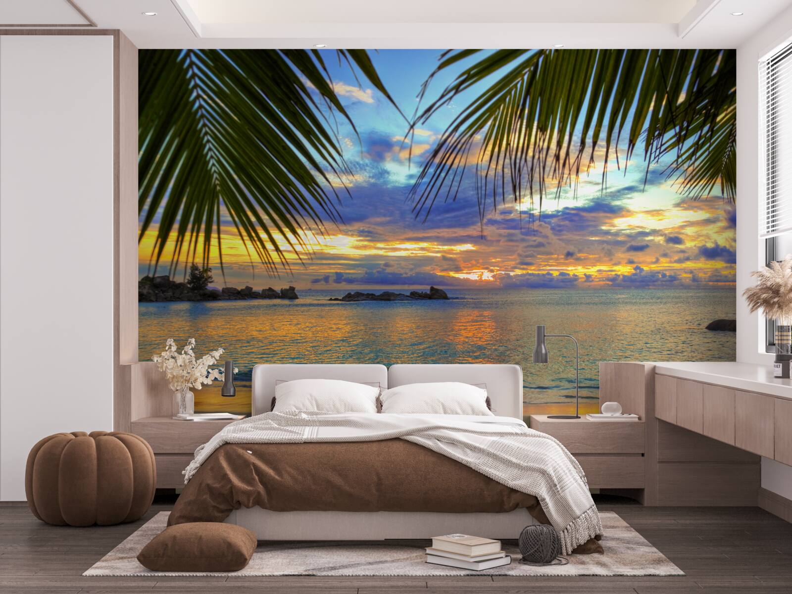 Фотошпалери берег оточений спокійним тропічним заходом сонця