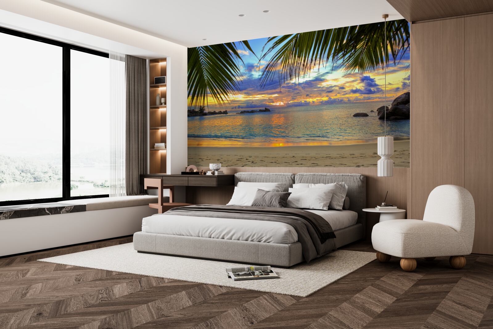 Фотошпалери берег оточений спокійним тропічним заходом сонця