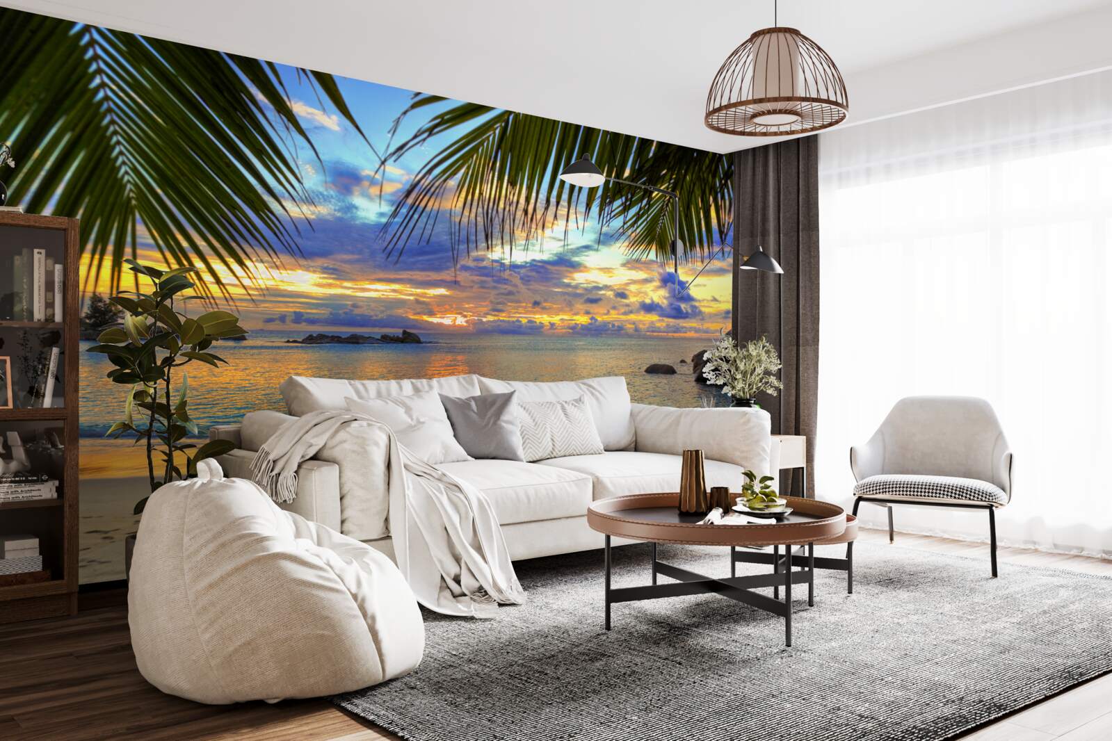 Фотошпалери берег оточений спокійним тропічним заходом сонця