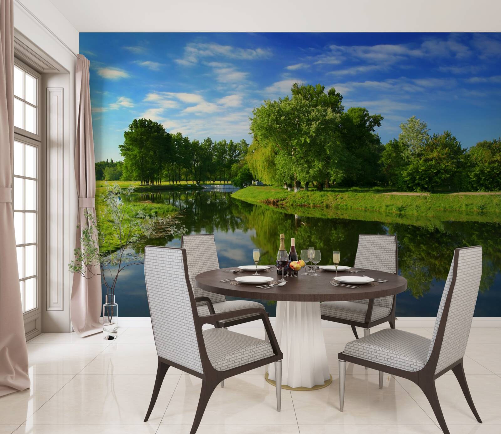 Фотошпалери річка оточена деревами