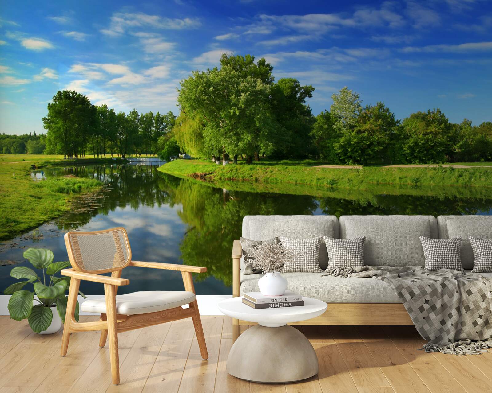 Фотошпалери річка оточена деревами