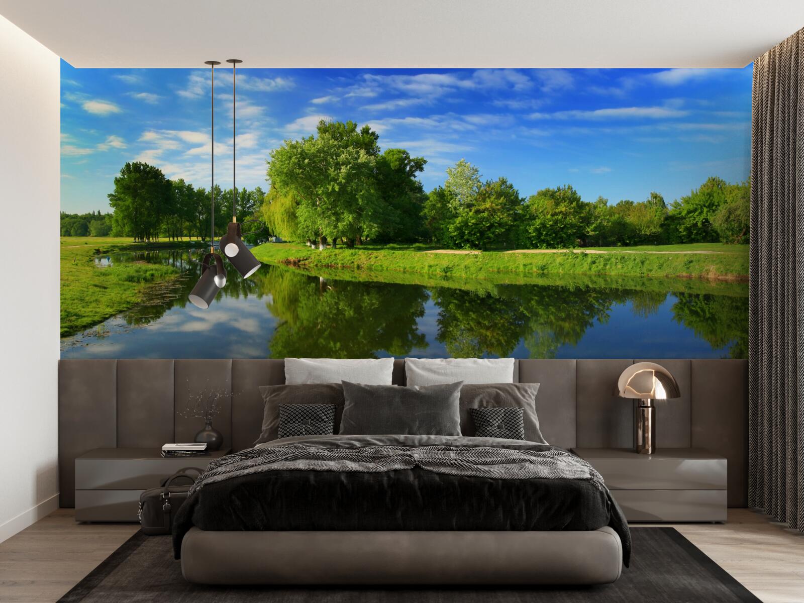 Фотошпалери річка оточена деревами