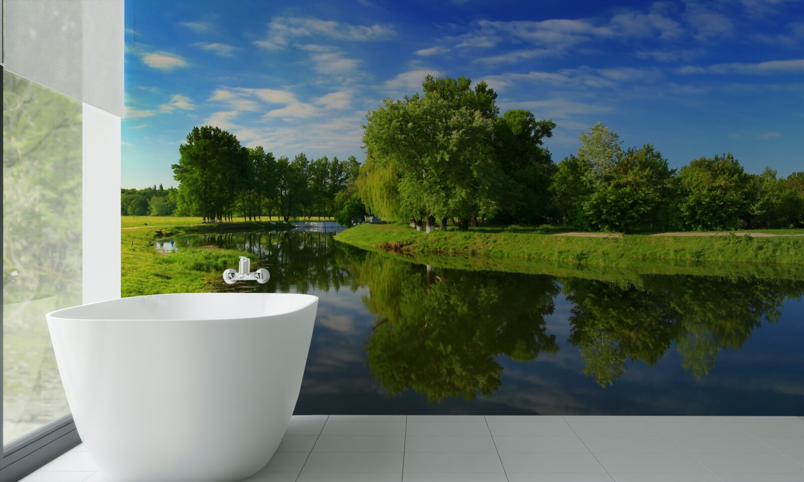 Фотошпалери річка оточена деревами