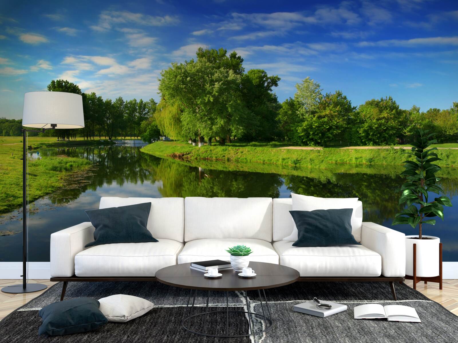 Фотошпалери річка оточена деревами