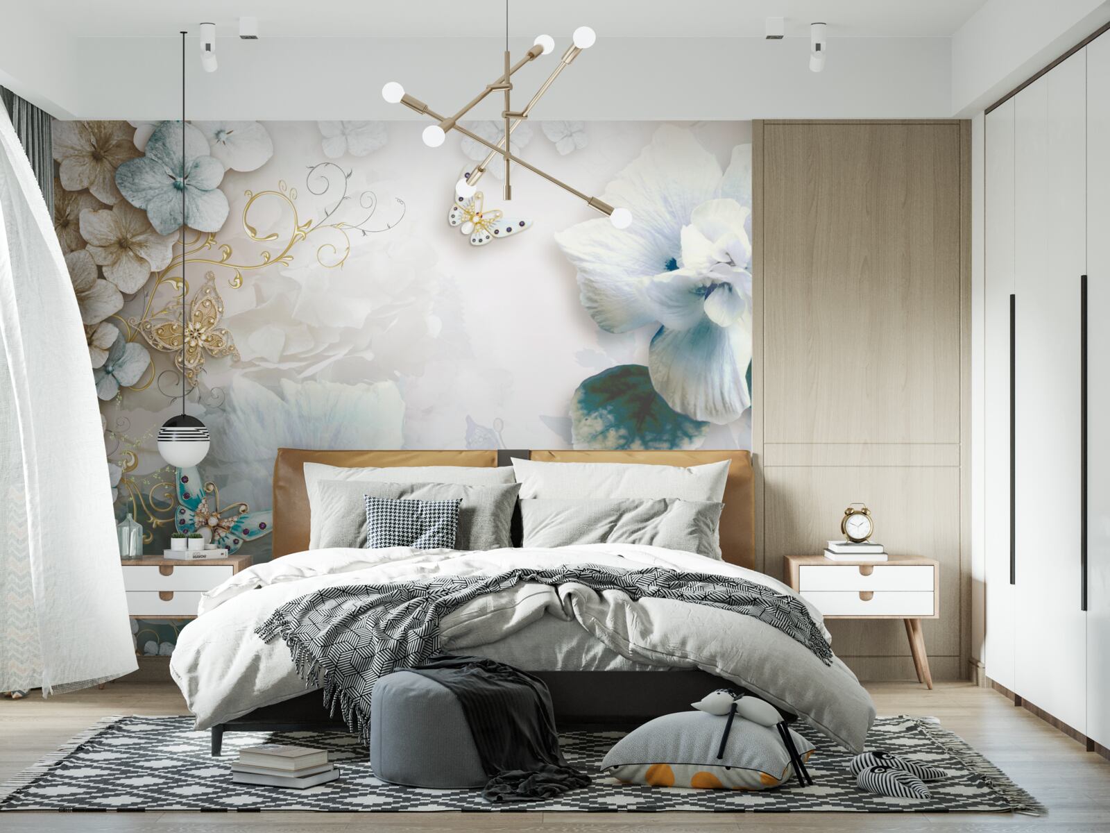 Фотошпалери метелики та квіти в бірюзових відтінках