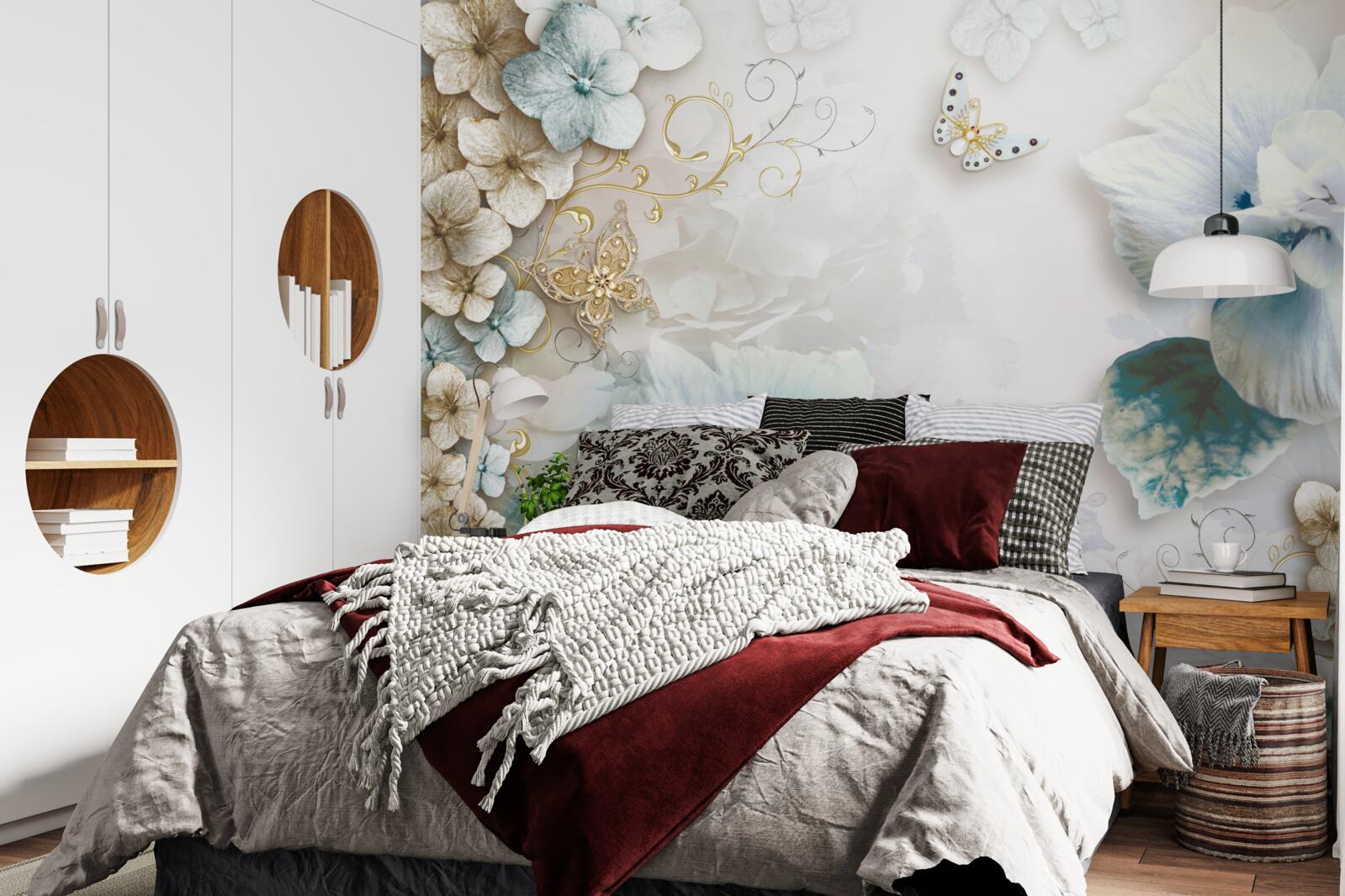 Фотошпалери метелики та квіти в бірюзових відтінках