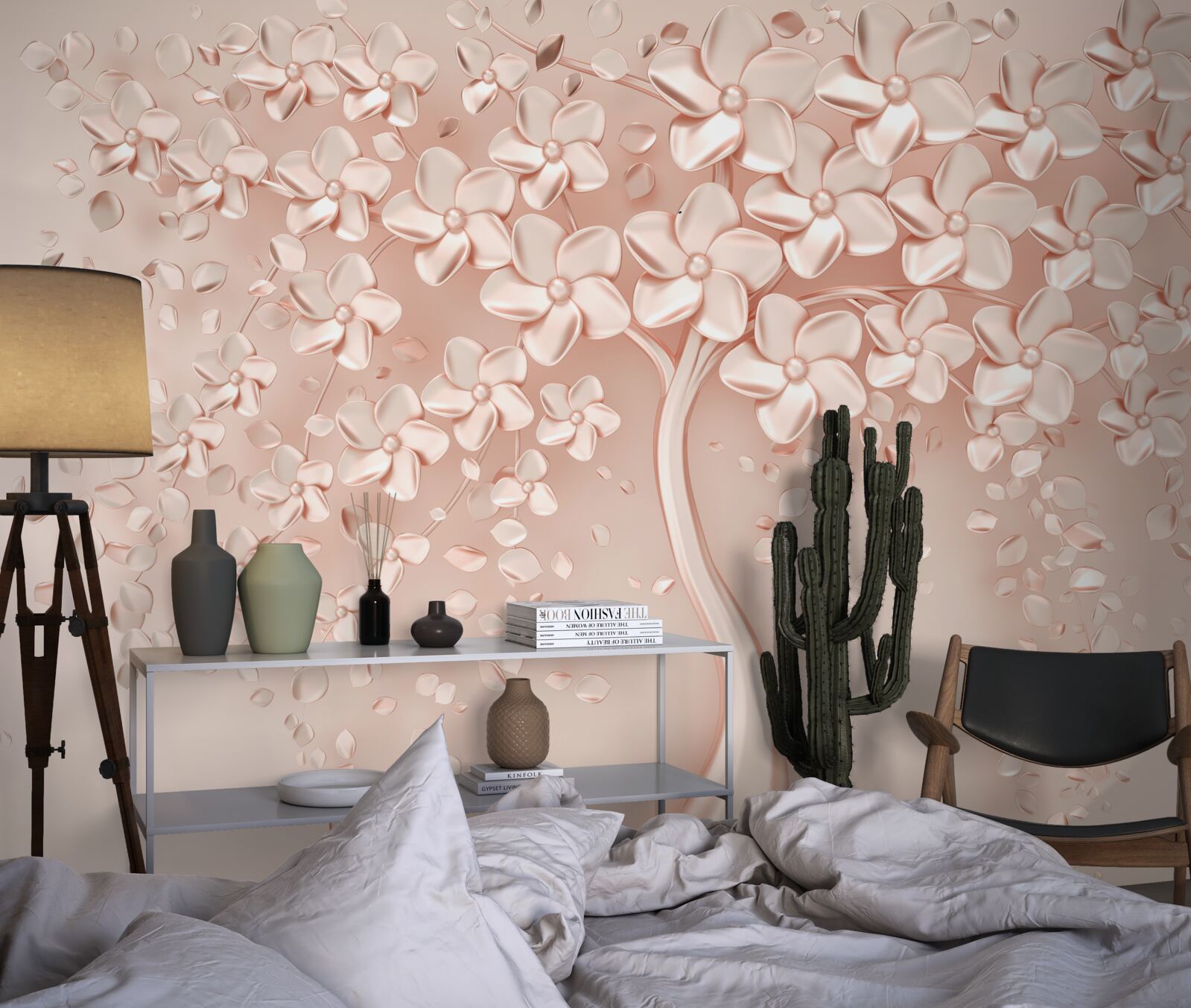 Фотошпалери на маленькому деревці розпускаються квіти