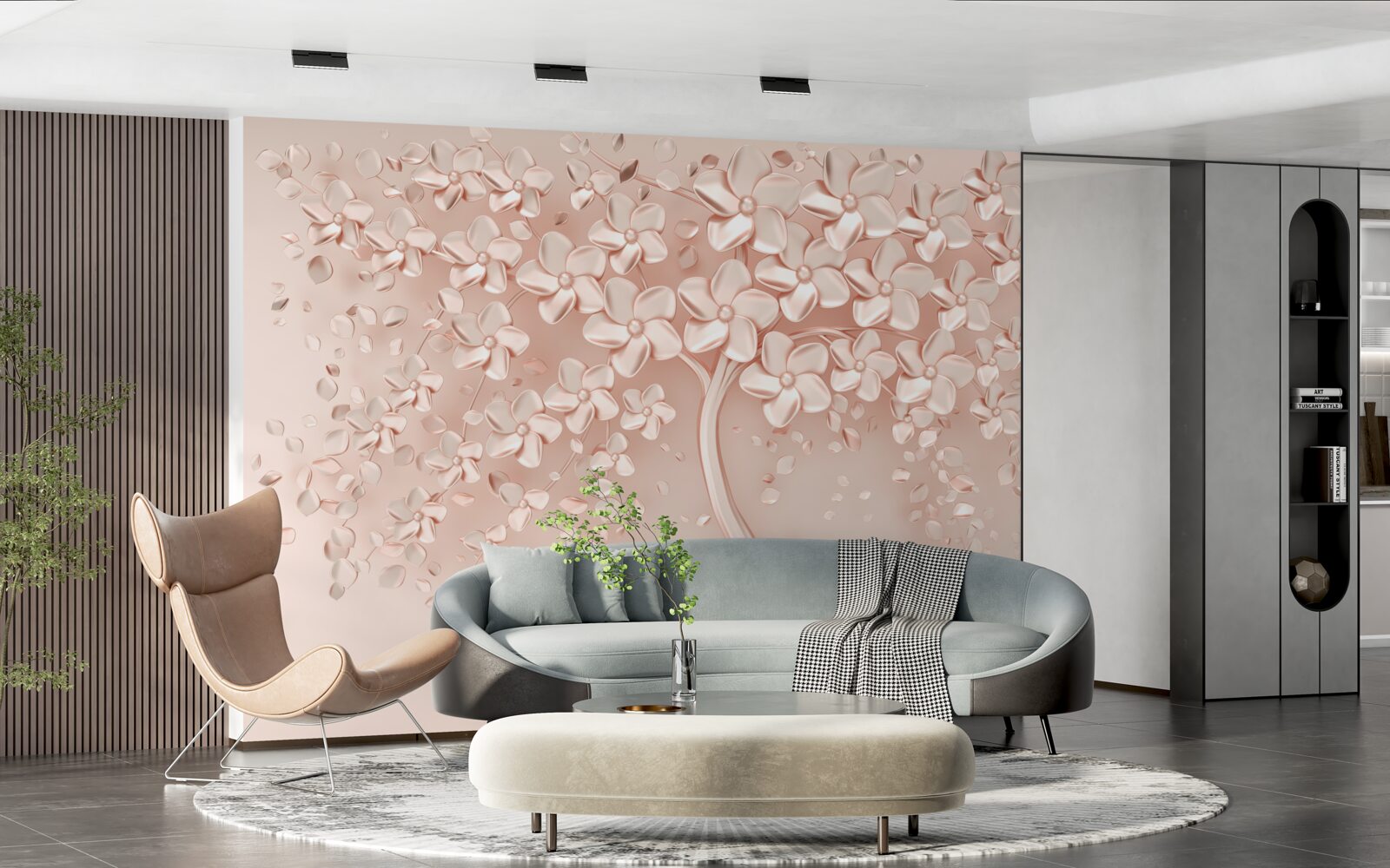 Фотошпалери на маленькому деревці розпускаються квіти