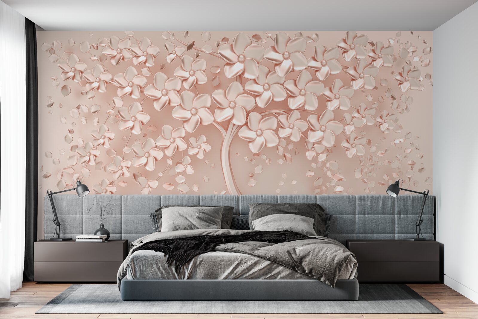 Фотошпалери на маленькому деревці розпускаються квіти