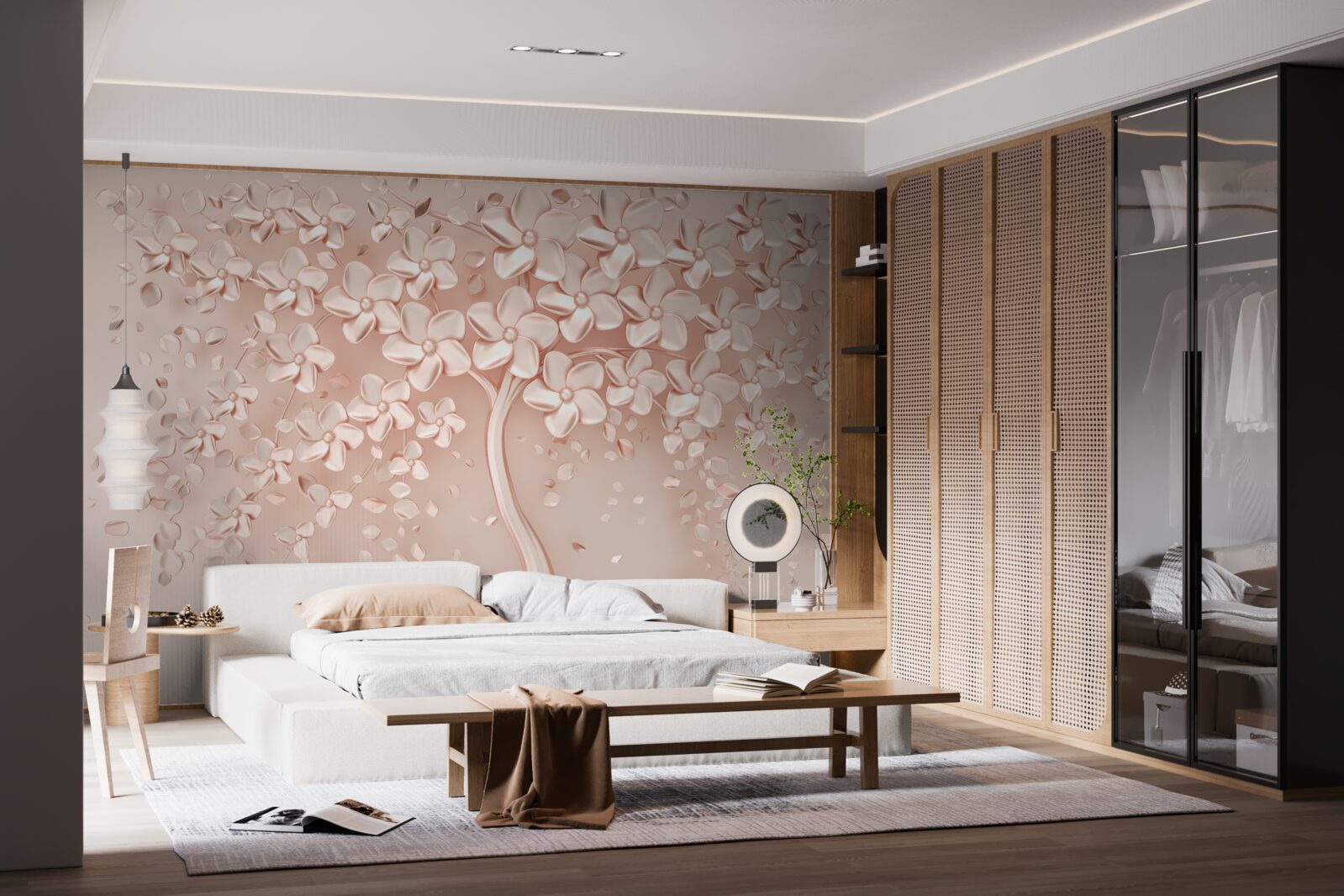 Фотошпалери на маленькому деревці розпускаються квіти