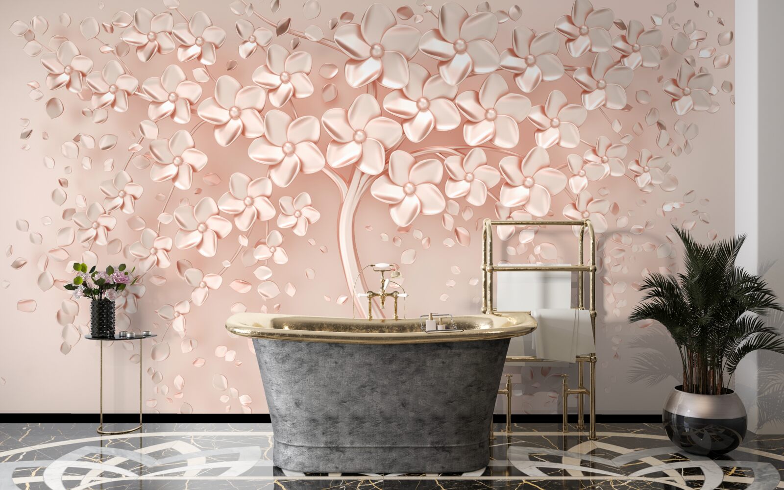 Фотошпалери на маленькому деревці розпускаються квіти