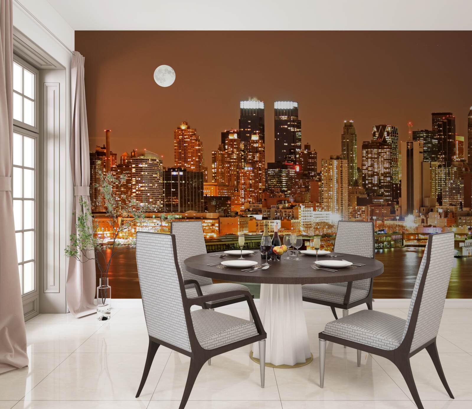 Фотошпалери місто освітлене повним місяцем