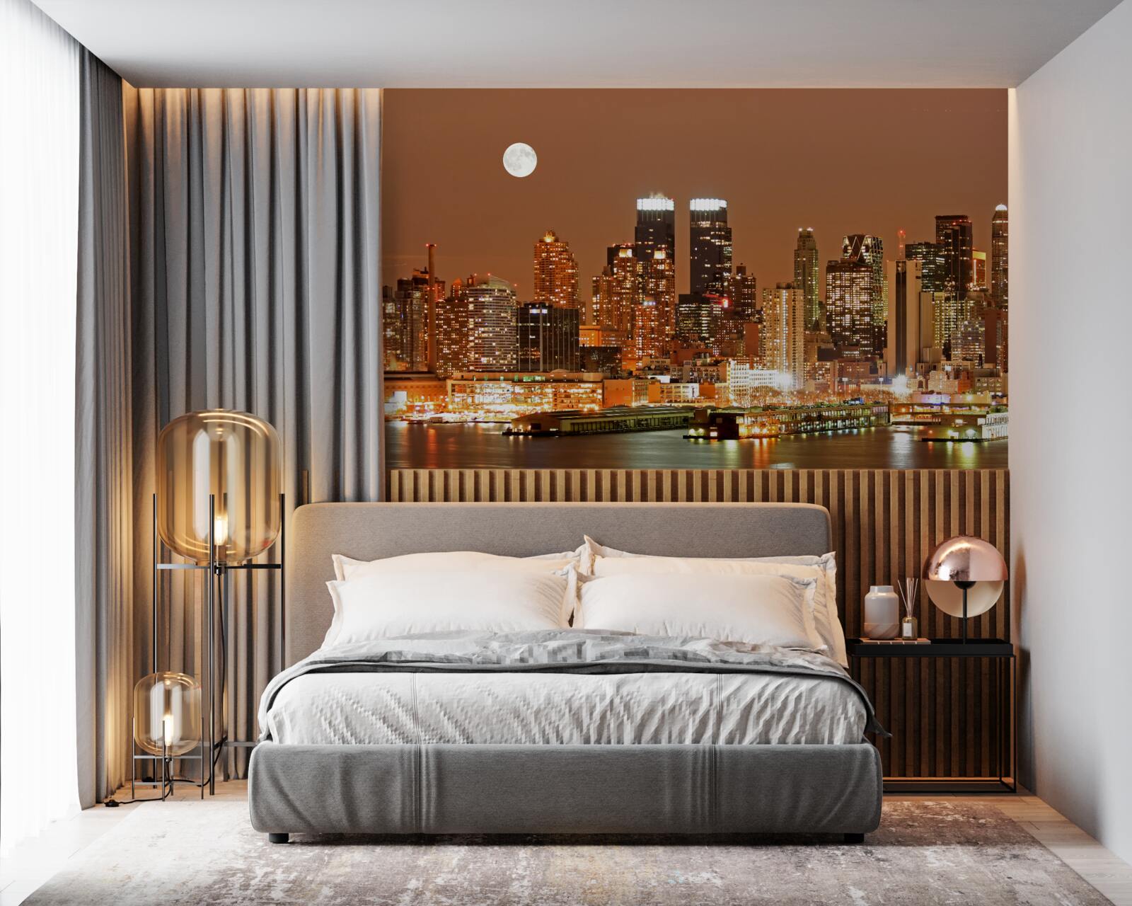 Фотошпалери місто освітлене повним місяцем