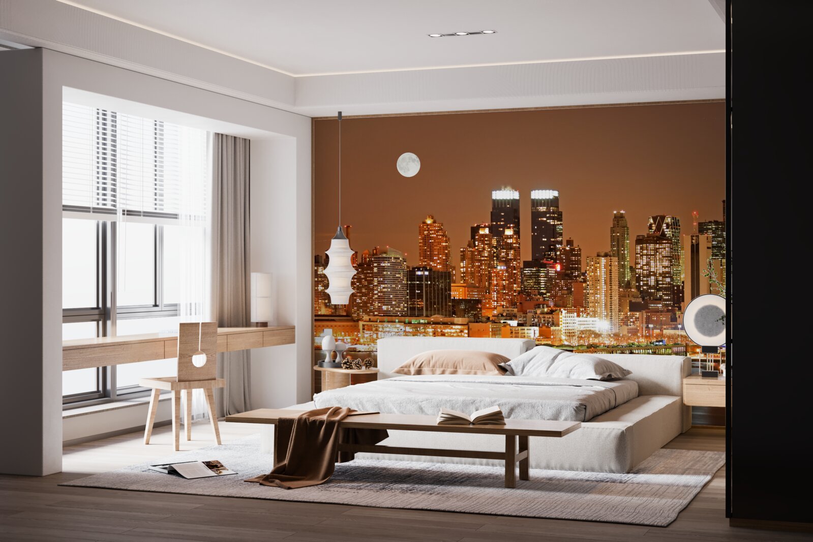 Фотошпалери місто освітлене повним місяцем