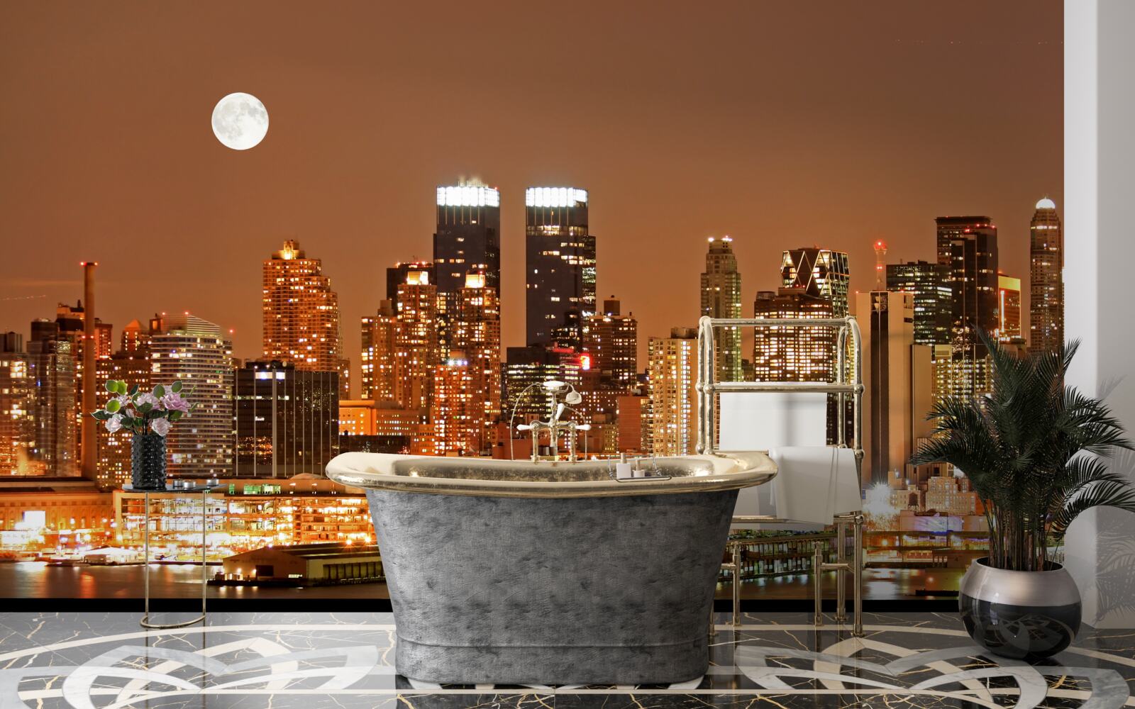 Фотошпалери місто освітлене повним місяцем