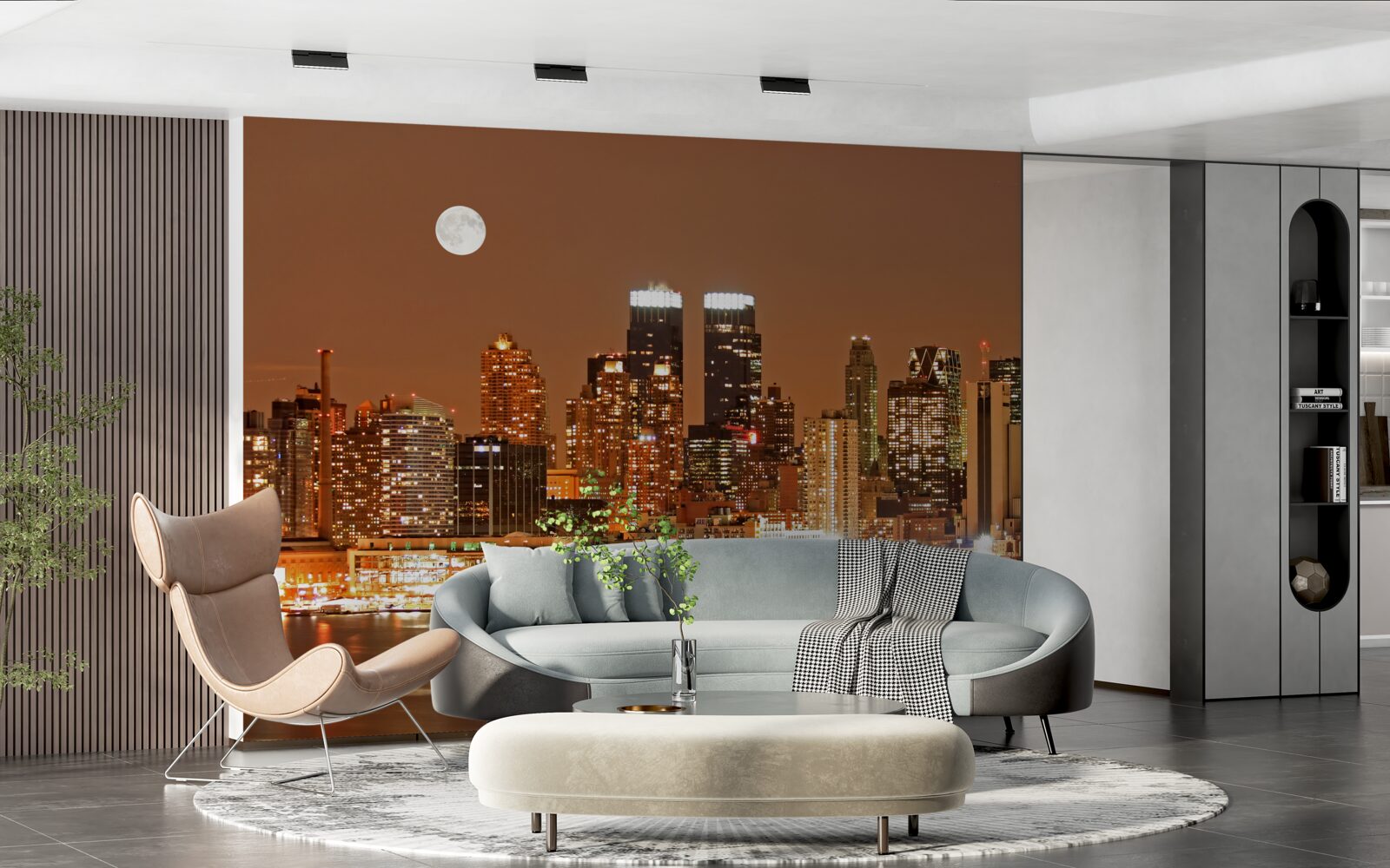 Фотошпалери місто освітлене повним місяцем