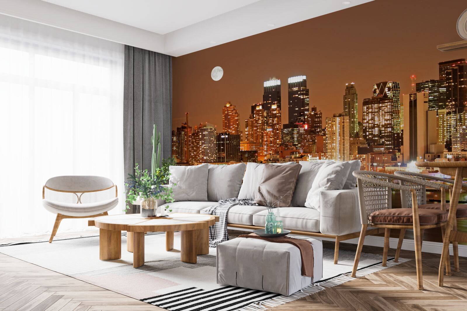 Фотошпалери місто освітлене повним місяцем