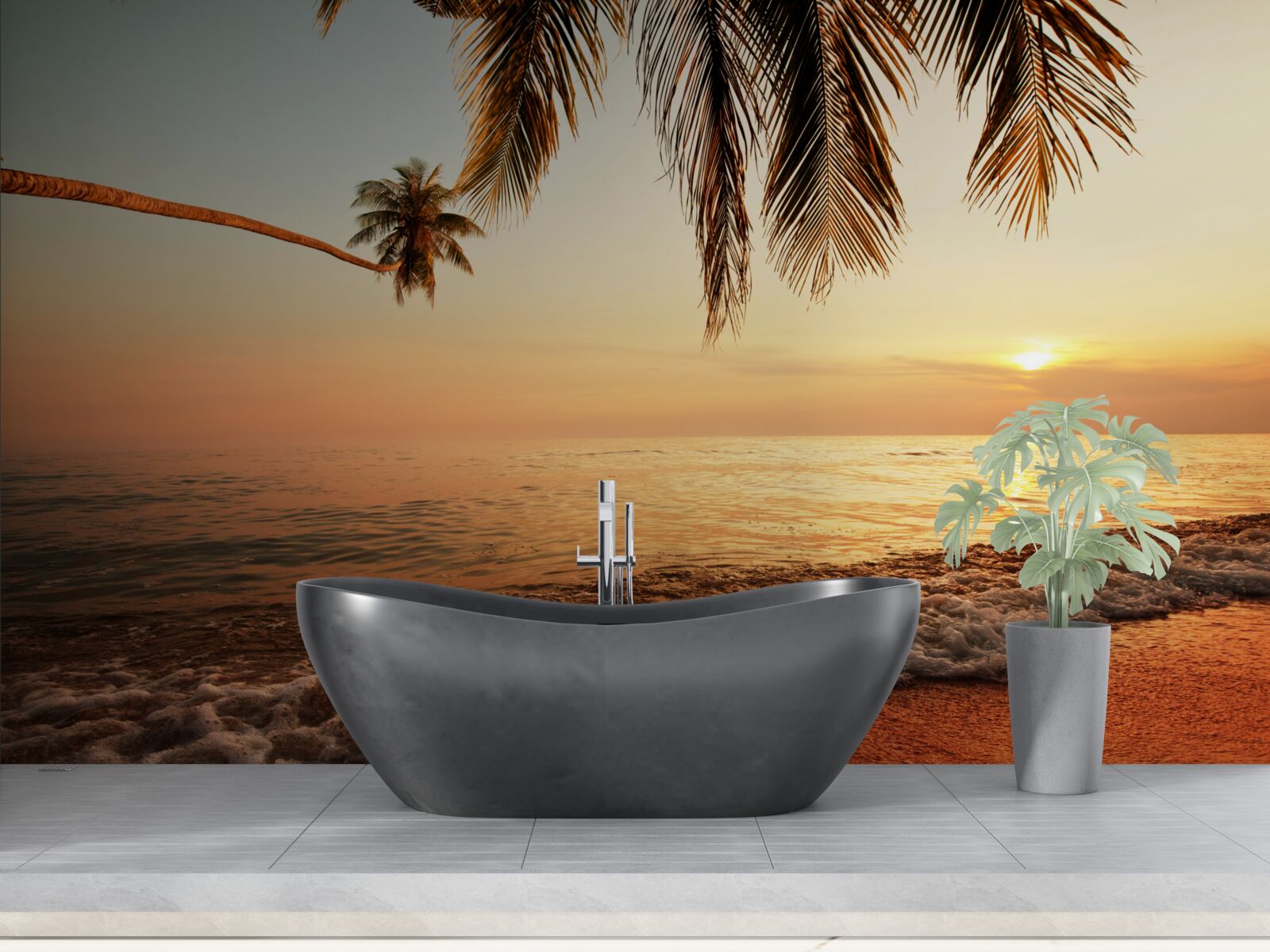 Фотошпалери тропічний острів на заході сонця