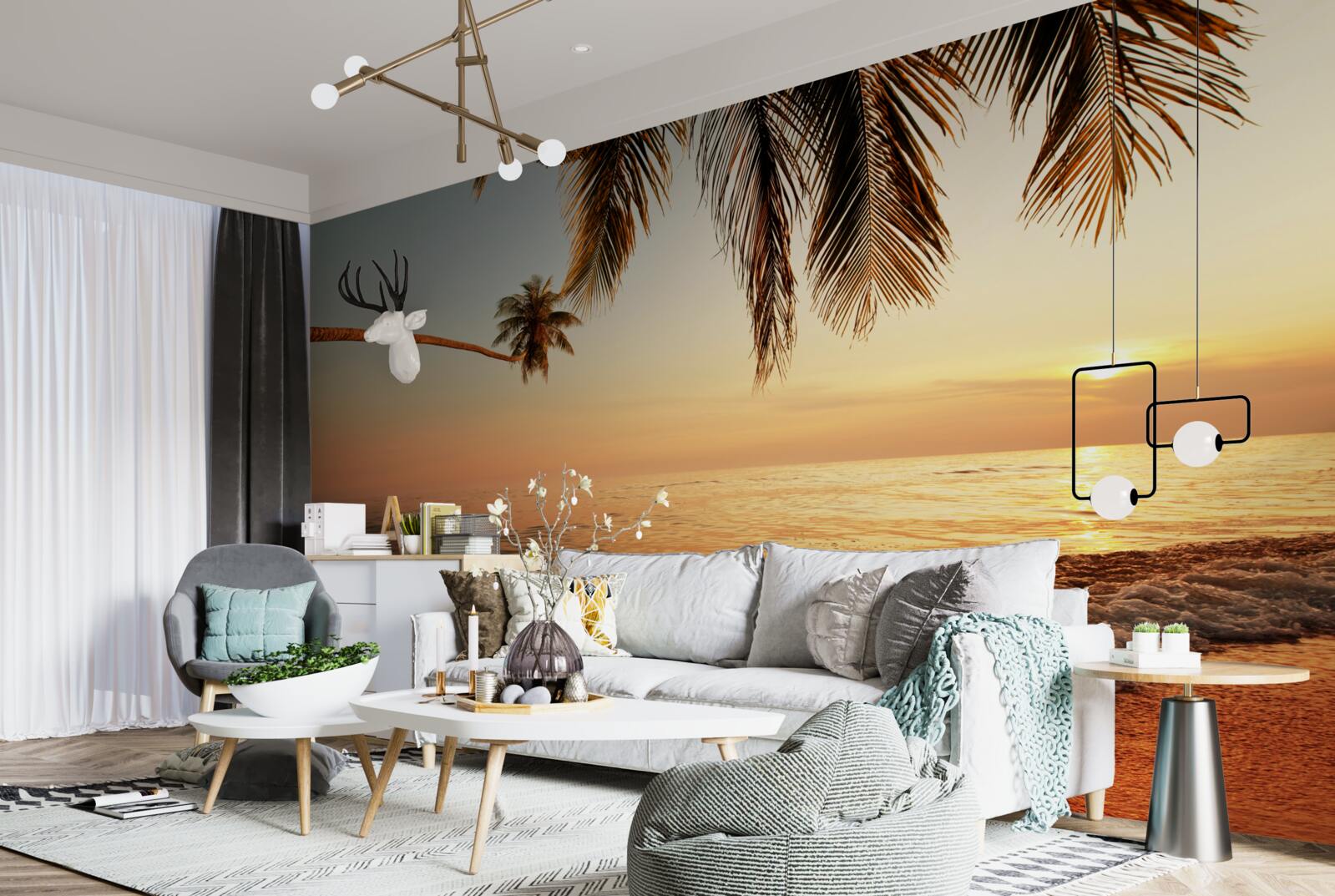 Фотошпалери тропічний острів на заході сонця