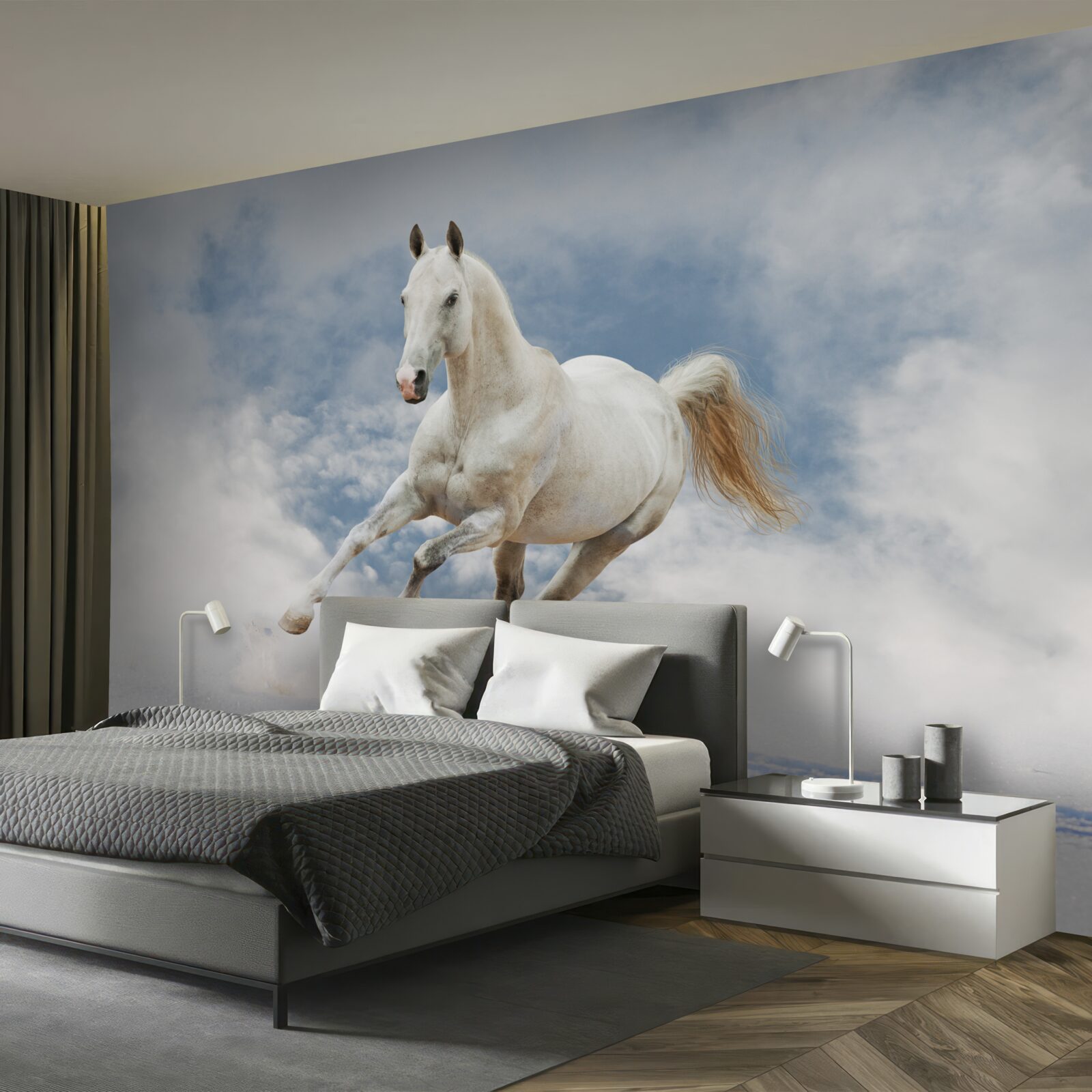 Фотошпалери скаче білий кінь