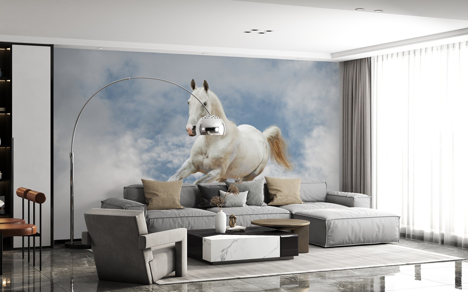 Фотошпалери скаче білий кінь