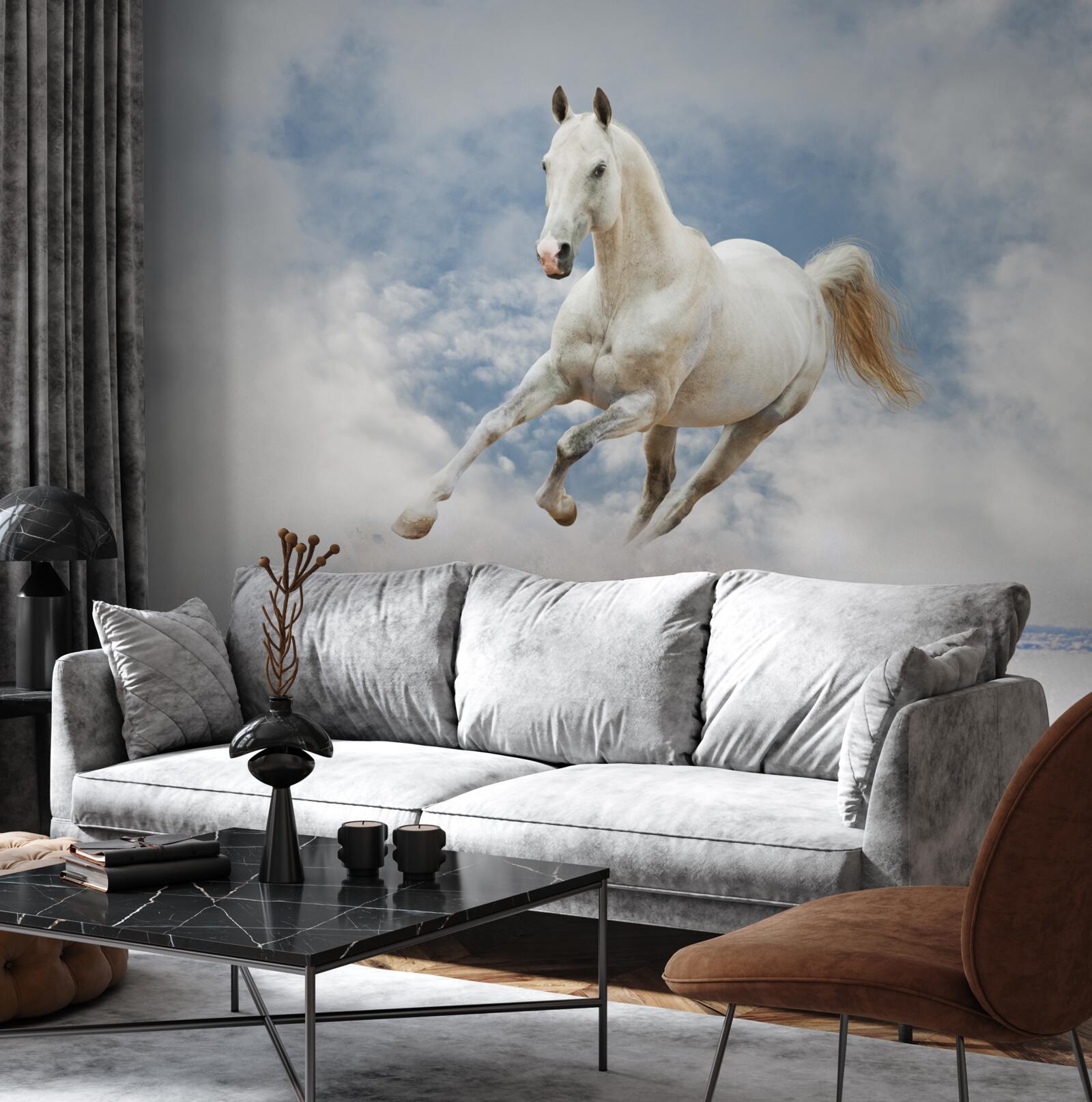 Фотошпалери скаче білий кінь
