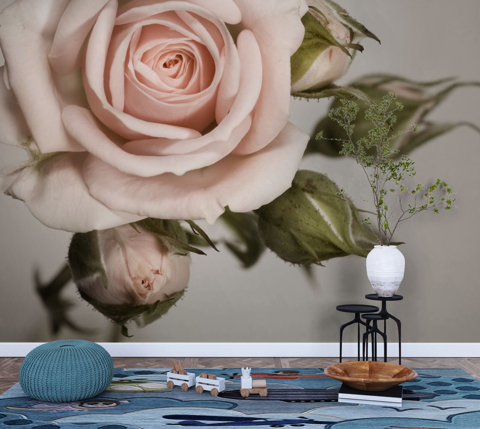 Фотошпалери троянда у відтінку пудрово-рожевого та її квіткові бутони