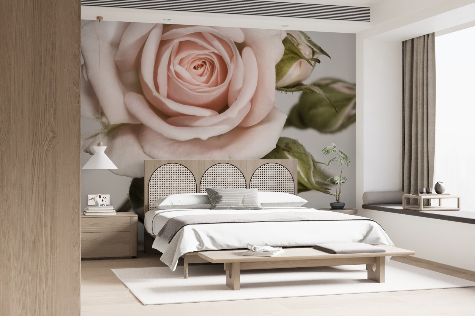 Фотошпалери троянда у відтінку пудрово-рожевого та її квіткові бутони