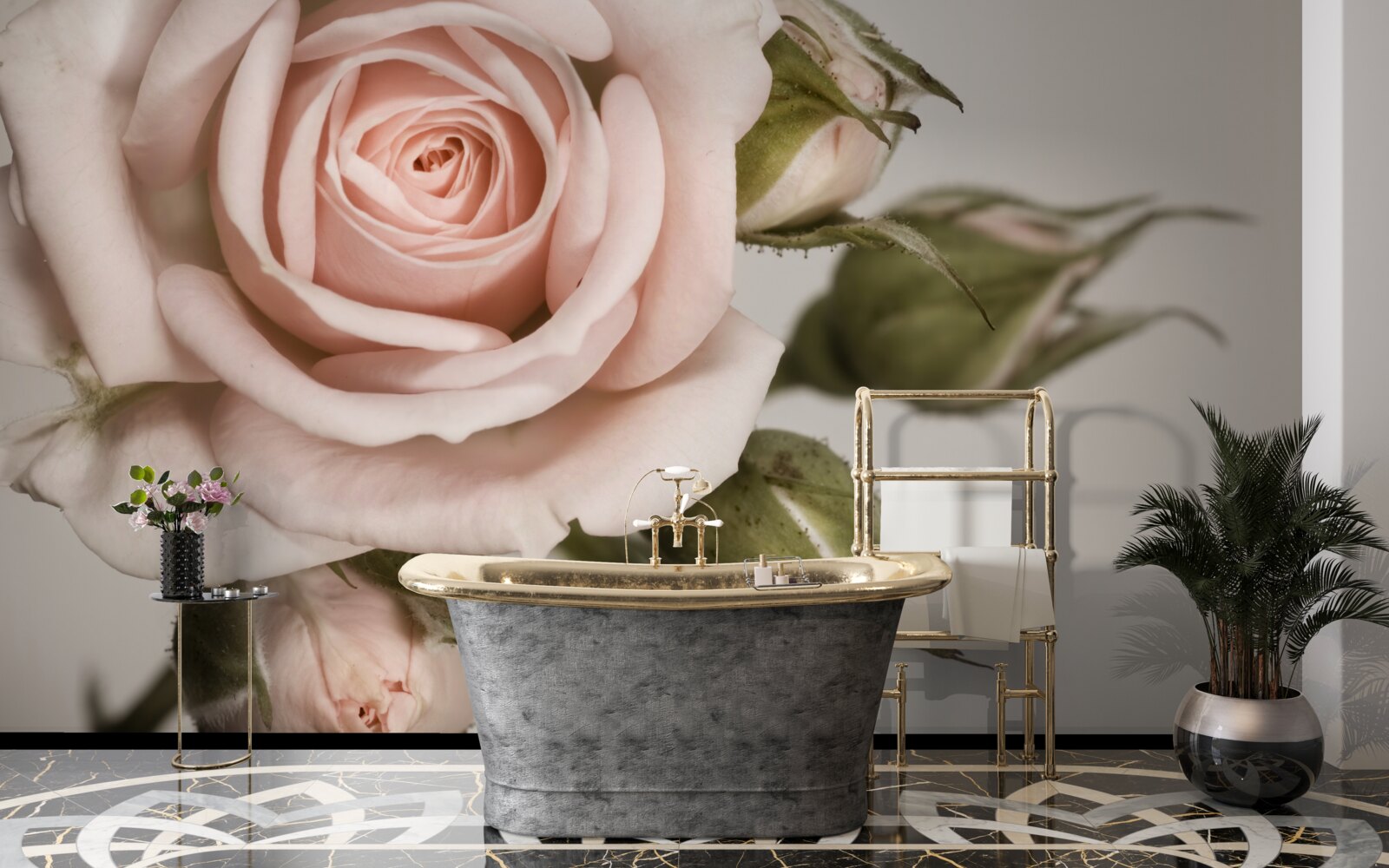 Фотошпалери троянда у відтінку пудрово-рожевого та її квіткові бутони