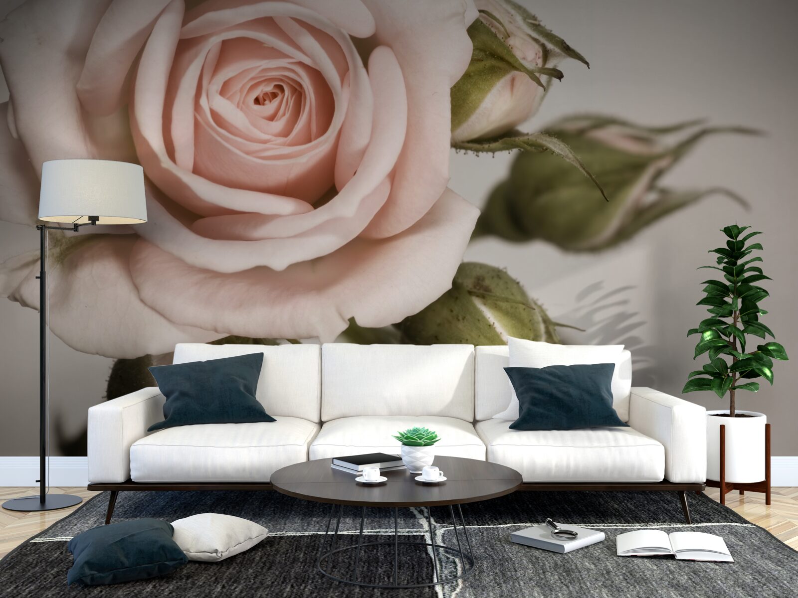 Фотошпалери троянда у відтінку пудрово-рожевого та її квіткові бутони