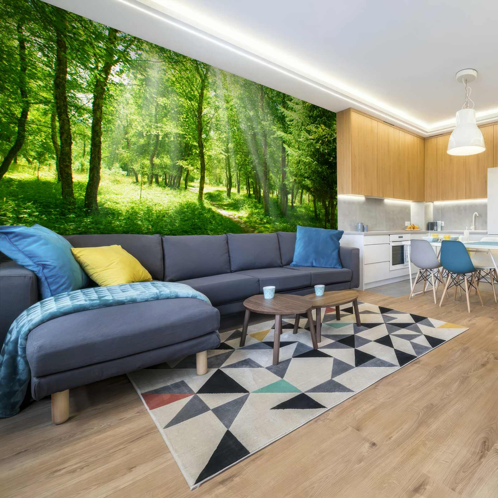 Фотошпалери сонячні промені яскраво світять крізь крони лісових дерев