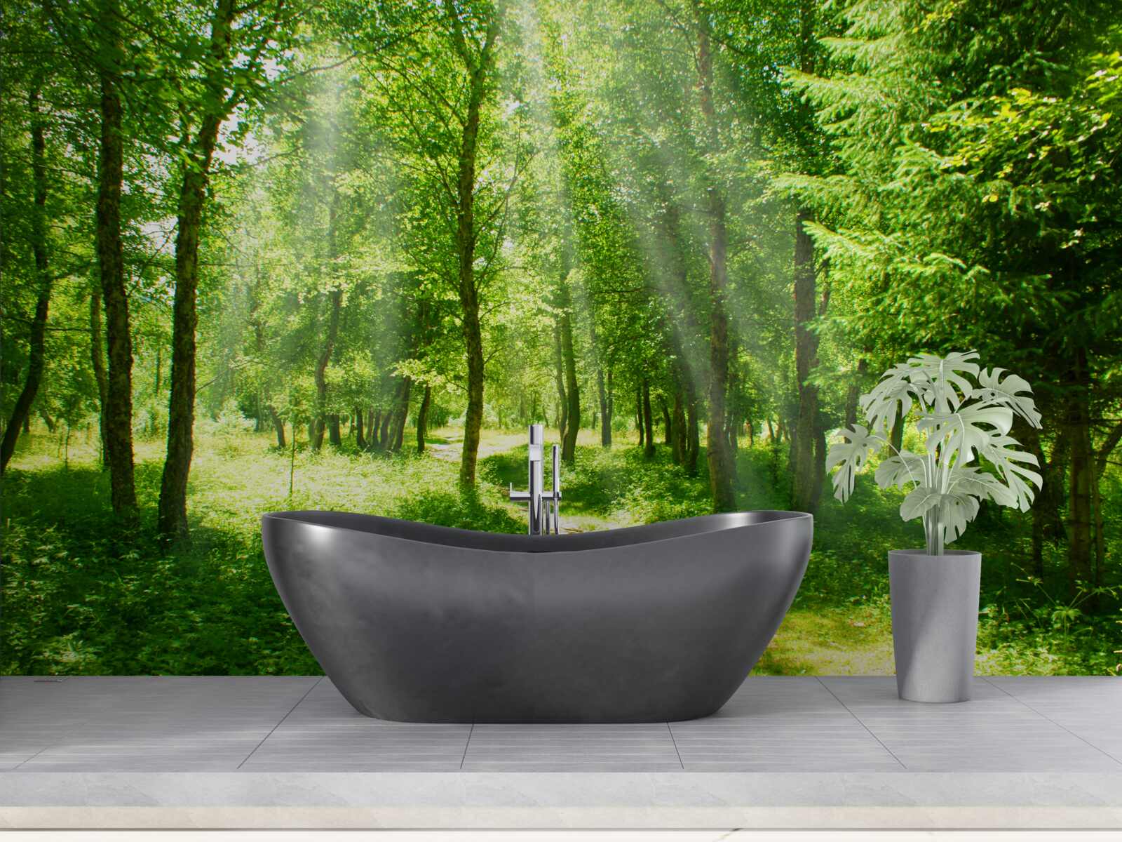 Фотошпалери сонячні промені яскраво світять крізь крони лісових дерев