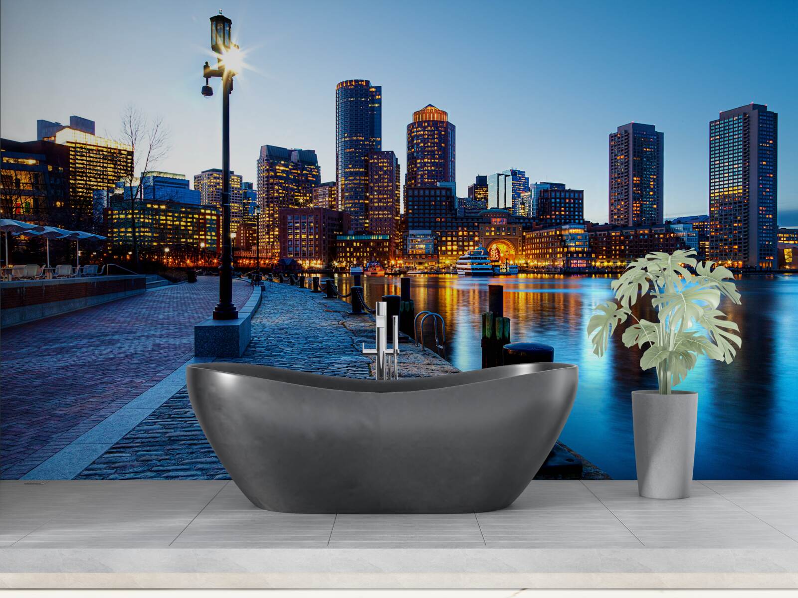 Фотошпалери захід сонця на безлюдному пірсі