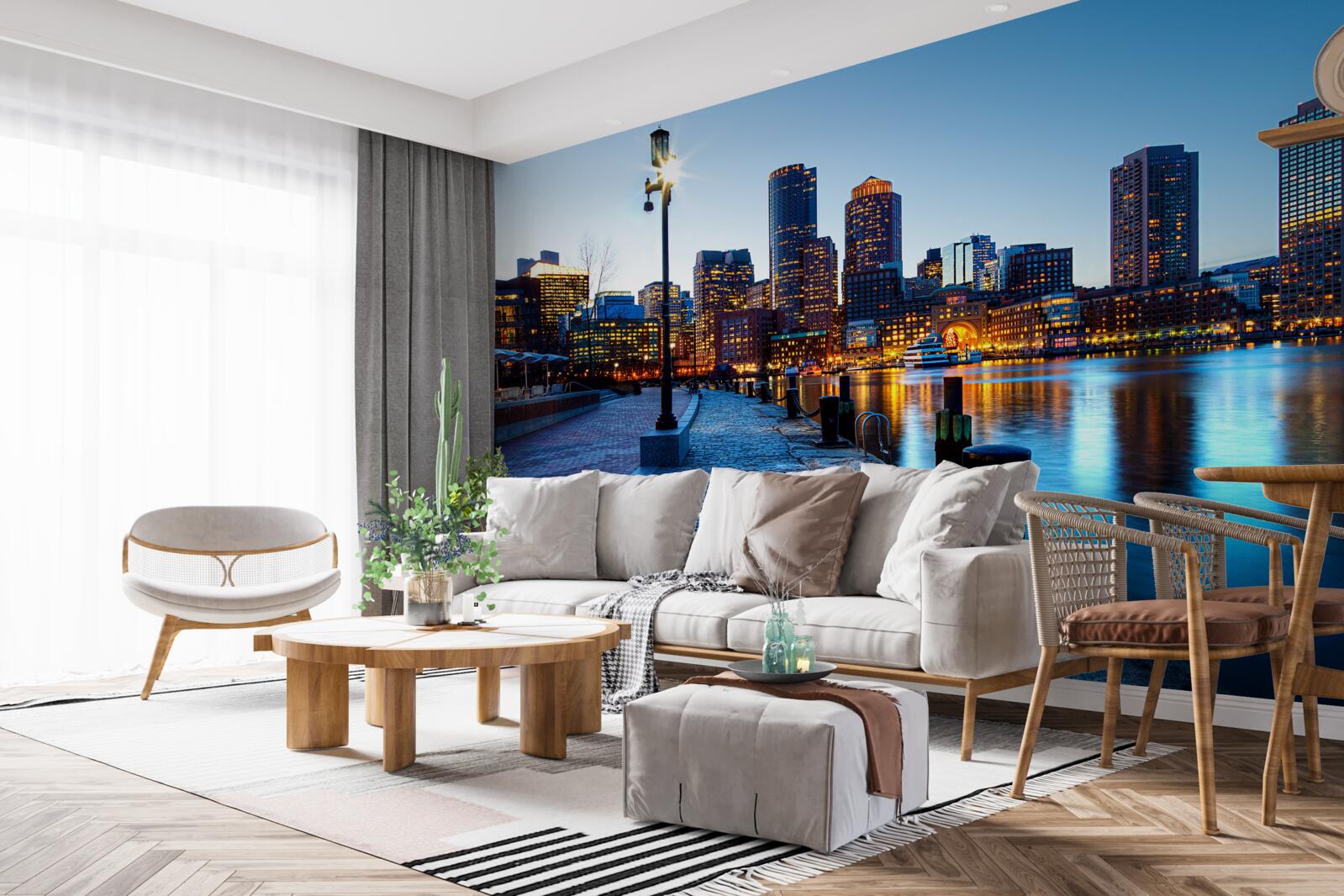 Фотошпалери захід сонця на безлюдному пірсі