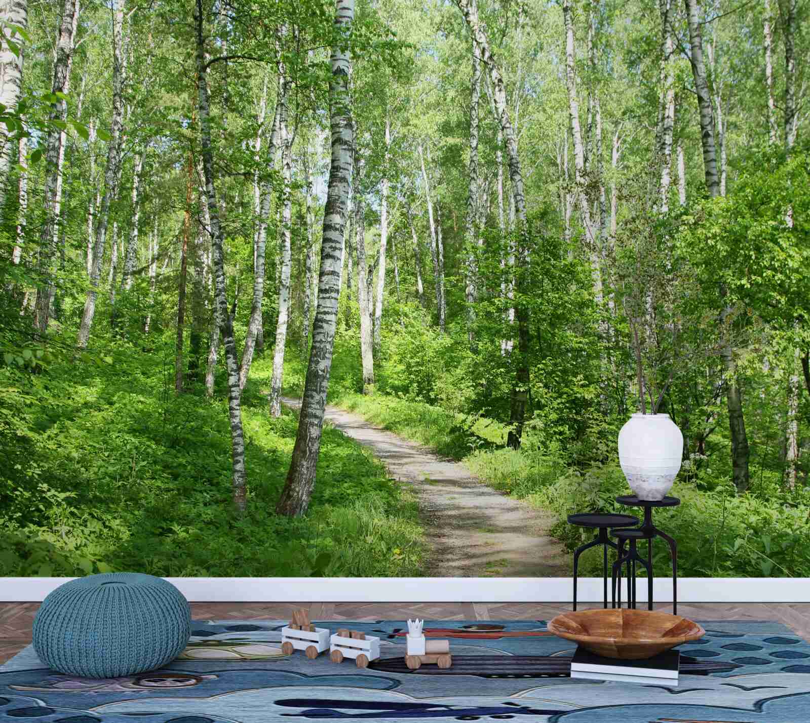 Фотошпалери Стежка через березовий ліс у літній сезон