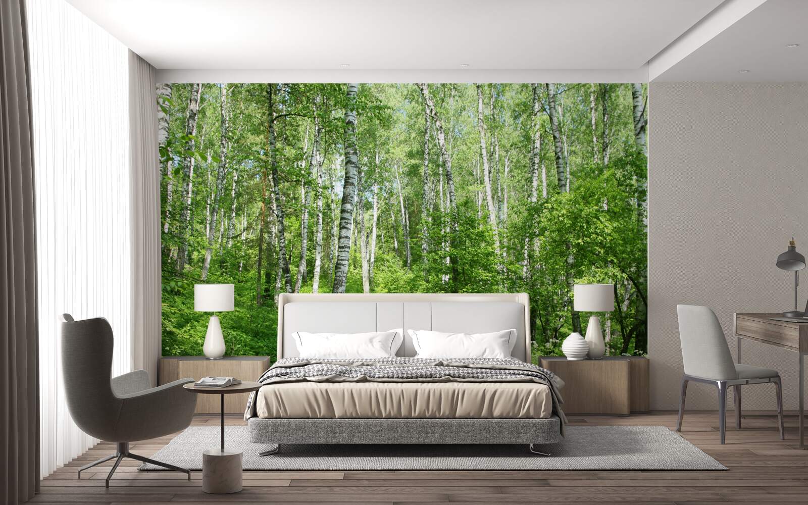 Фотошпалери Стежка через березовий ліс у літній сезон