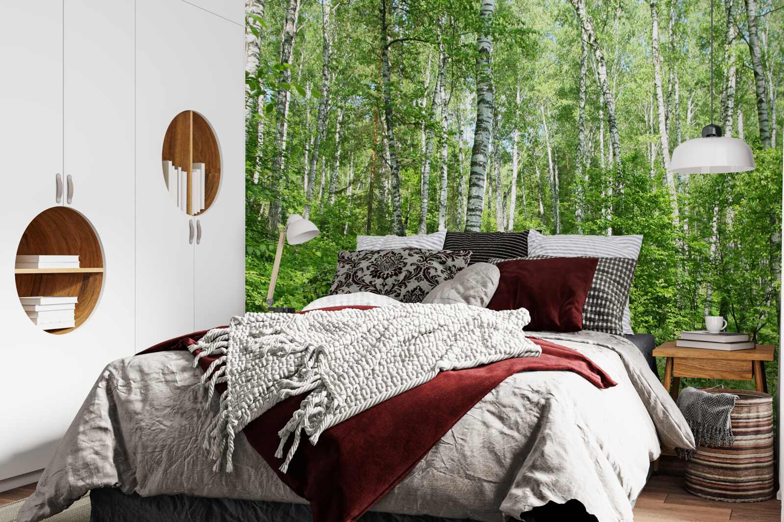 Фотошпалери Стежка через березовий ліс у літній сезон