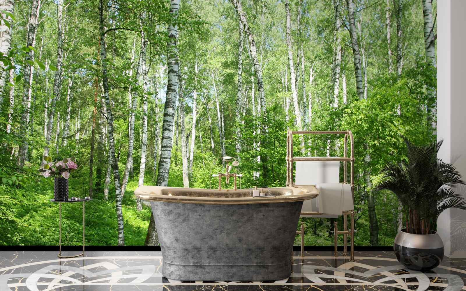 Фотошпалери Стежка через березовий ліс у літній сезон