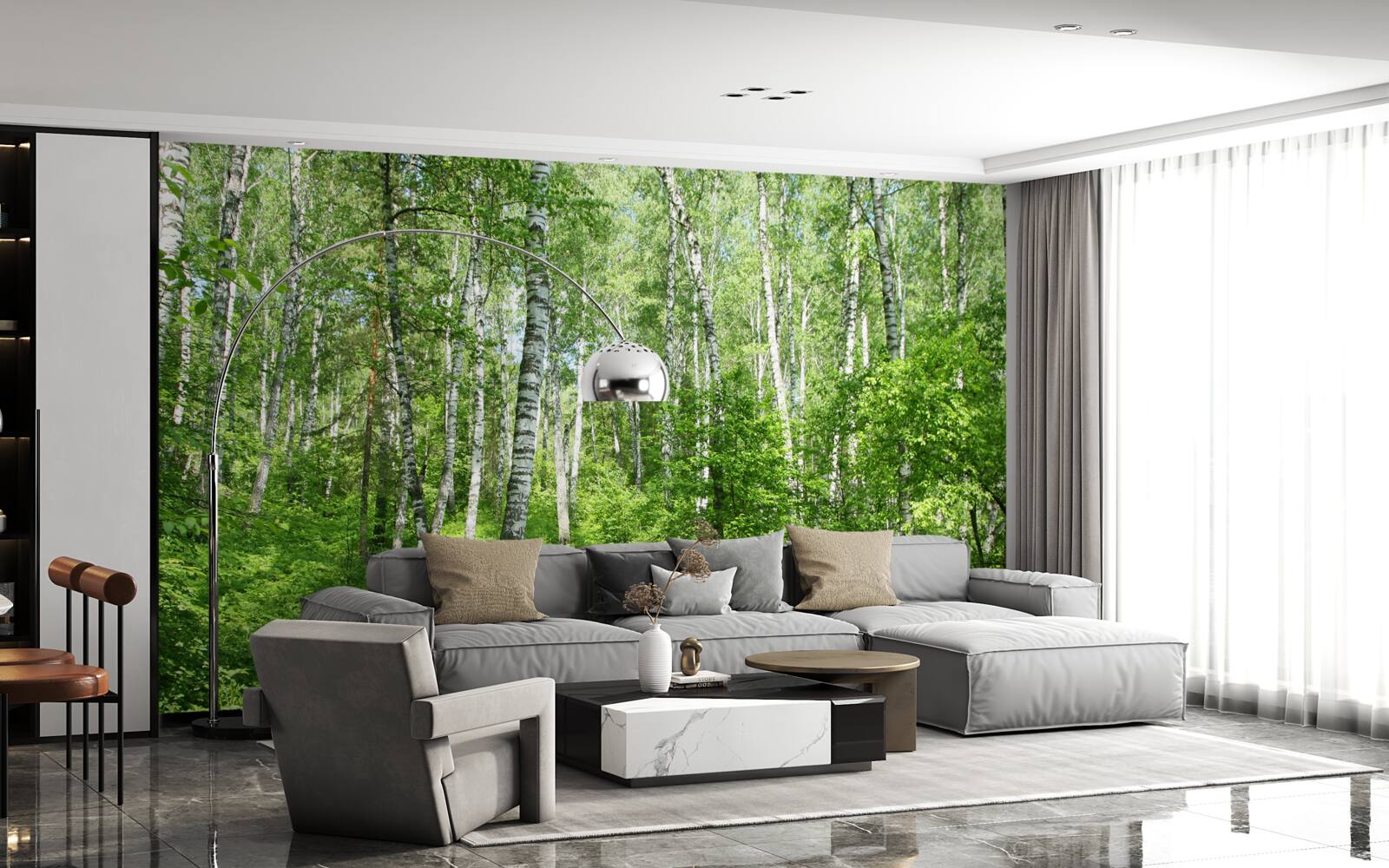 Фотошпалери Стежка через березовий ліс у літній сезон