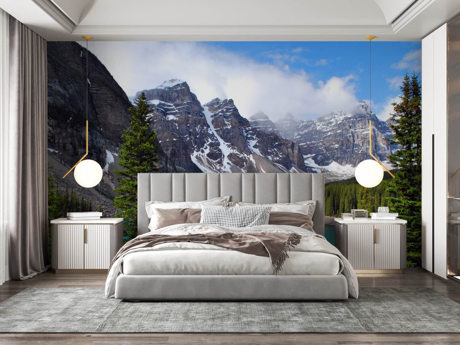 Фотошпалери озеро з блакитною водою біля підніжжя гірських вершин