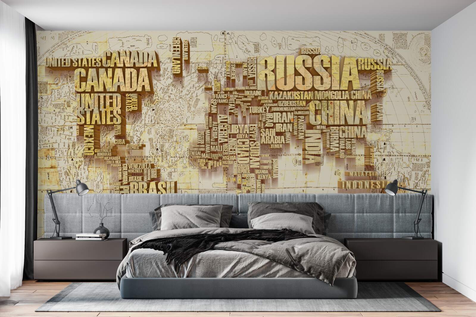 Фотошпалери глобус складається з назв країн